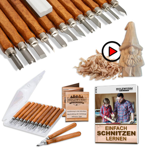 HOLZWURM Schnitzwerkzeug-Set 12-tlg inkl. Anleitung