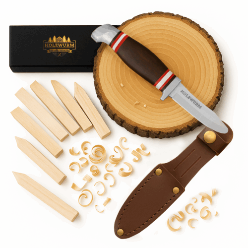 HOLZWURM Kinder-Schnitzmesser in Leder-Tasche